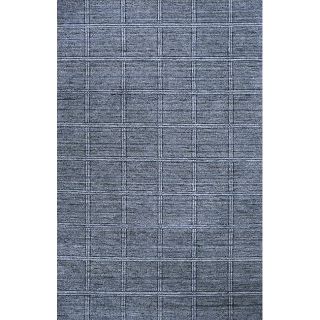 Hand loomed Denim Boxes Blue Wool Rug (76 X 9)