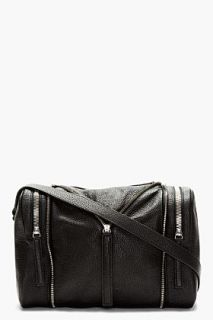 Kara Black Pebbled Leather Zip Detail Shoulder Bag