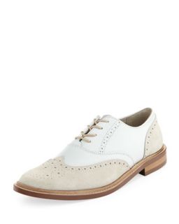 Brogue Suede Wing Tip Shoe, Off White