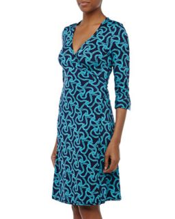 Knotted Rope Print Jersey Wrap Dress, Navy