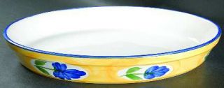Dansk St. Tropez Oval Baker, Fine China Dinnerware   Blue Flowers On Yellow Band