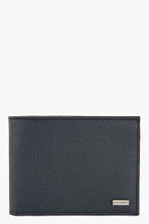 Dolce And Gabbana Navy And Red Pebbled Leather Bifold Wallet