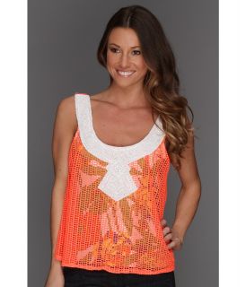 Tbags Los Angeles Crochet Top with Beads Womens Sleeveless (Orange)