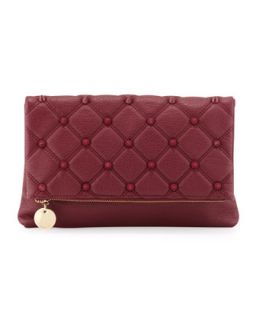 Fold Over Spiked Clutch Bag, Berry