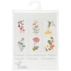 Floral Studies 4 On Linen Counted Cross Stitch Kit  6 3/4 X8 36 Count Set Of 6