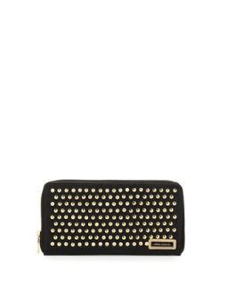 Studded Zip Faux Leather Wallet, Black