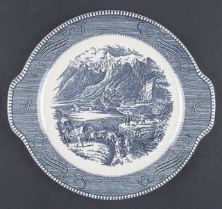 Royal (USA) Currier & Ives Blue Handled Cake Plate, Fine China Dinnerware   Blue