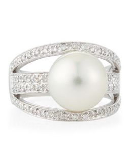 Diamond & South Sea Pearl Split Ring, Size 7