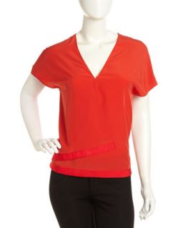 Crepe Wrap Front Blouse, Red