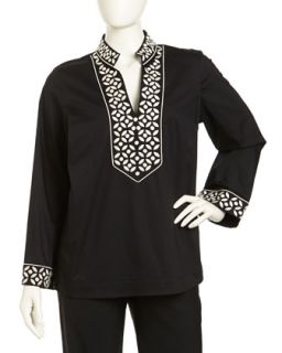 Stretch Knit Embroidered Caftan Tunic, Womens