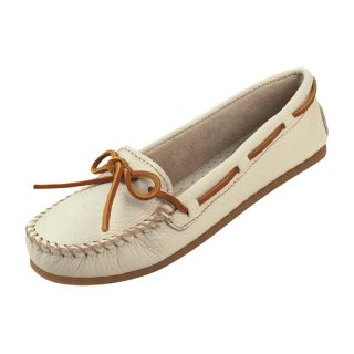 Minnetonka Womens Leather Boat Moc   Off White   611S 7.5, 7.5 Moccasin