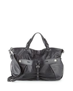 Desmin Leather Satchel Bag, Black