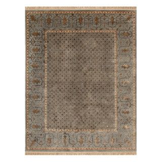 Hand knotted Blue Oriental Pattern Wool/ Silk Transitional Rug (8 X 10)