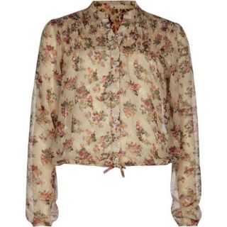 Floral Girls Cinch Bottom Chiffon Shirt Cream In Sizes Medium, X Larg