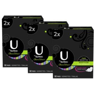 U by Kotex CleanWear Heavy Flow Pads with Wings   3 Pack (96 Count)