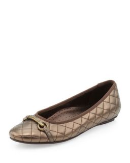 Suzy Quilted Buckled Flat, Antique Gold