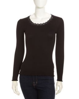 Smiles Ribbed Lace Neck Sweater, Black