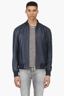 Closed Navy Perforated Lambskin Greg Bomber Jacket