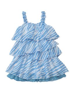 Zebra Print Tiered Dress, Blue, 4 6X