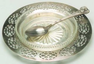 Oneida 9230 Jelly Set w/Glass Liner, Underplate & Spoon   Sl & Gh Rogers, Silver