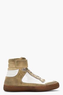 Diesel Black Gold White And Beige Distressed Allen_mb High_top Sneakers