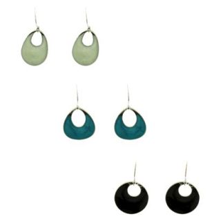 Womens Casted Drop Donut Earrings Set of 3   Silver/Black/White/Turquoise