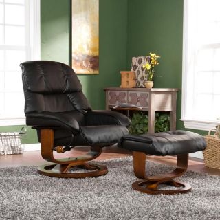 Francis Black Leather Recliner And Ottoman