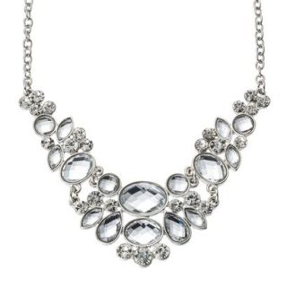 Womens Clear Rhinestone Bib Necklace   Silver