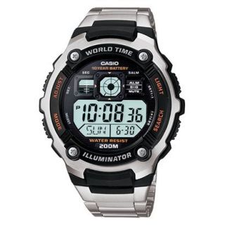 Casio Mens 10 Year Battery Stainless Steel Digital Watch   Silver   AE2000WD 