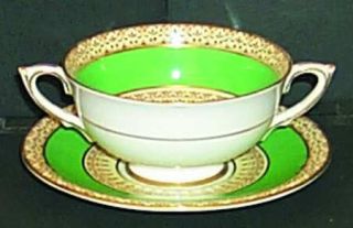 Paragon Grecian Green Footed Cream Soup Bowl & Saucer Set, Fine China Dinnerware