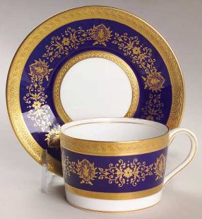 Coalport Lady Anne Cobalt Blue Flat Cup & Saucer Set, Fine China Dinnerware   Go
