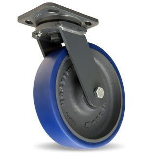 Hamilton Workhorse Caster   8Dia.X2W Polyurethane Wheel   1200 Lb. Capacity A  3/4 Precision Tapered Roller Bearings   Swivel   Blue