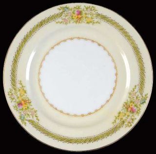 Meito V1750  Bread & Butter Plate, Fine China Dinnerware   Green Band,Floral Rim