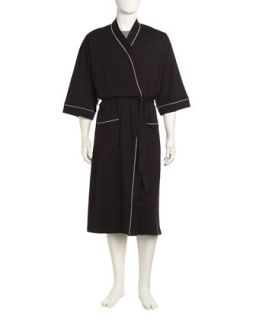 Contrast Trim Knit Robe, Black