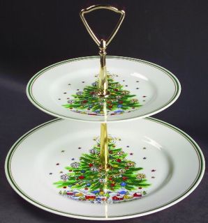 Salem Christmas Eve (Porcelain) 2 Tiered Serving Tray (Dinner & Salad Plate), Fi