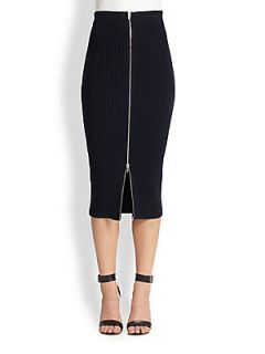 T by Alexander Wang Ribbed Zip Front Pencil Skirt   Ink