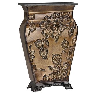 Elements 14 inch Gold Floral Embossed Base (GoldMaterials MetalQuantity One (1) vaseSetting IndoorDimensions 14 inches high x 9 inches wide x 3 inches deepDoes not hold water )
