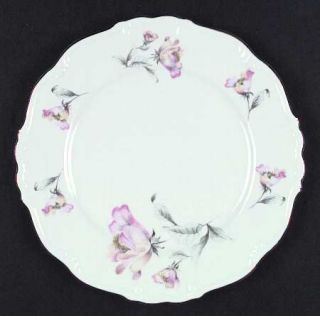 Edelstein Irish Rose Dinner Plate, Fine China Dinnerware   Pink Flowers, Gray Le
