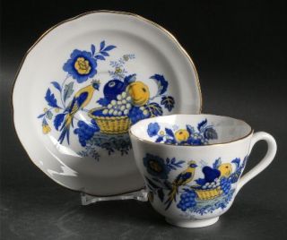 Spode Blue Harvest/Blue Bird Flat Cup & Saucer Set, Fine China Dinnerware   Blue