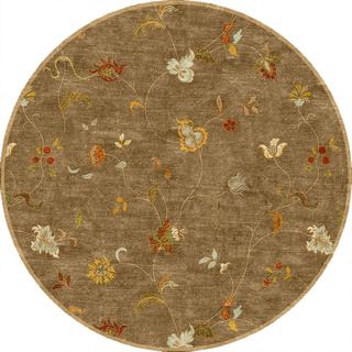 Hand tufted Transitional Floral Pattern Brown Rug (6 Round)