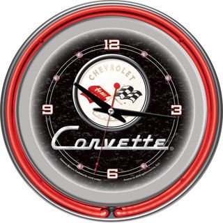 Black Corvette C1 14 inch Red Neon Clock