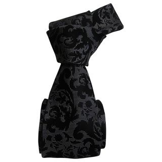 Dmitry Mens Charming Black Patterned Italian Silk Tie