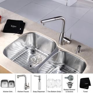 Kraus Kitchen Combo Set Stainless Steel 33 inch Undermount Sink With Faucet