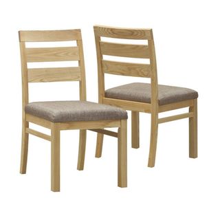 Natural Oak Veneer Padded Dining Chairs (set Of 2)