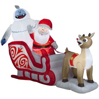 Outdoor Inflatable Rudolph Pulling Santa And Bumble Sleigh