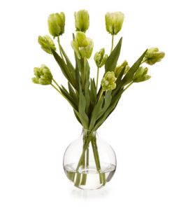 Faux Floral Tulip & Bubble Vase Arrangement, Green