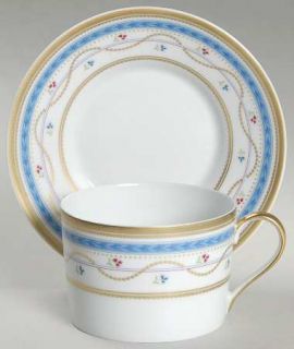 Faberge Luxembourg Blue Flat Cup & Saucer Set, Fine China Dinnerware   Blue&Burg
