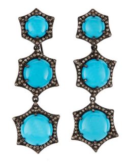 Turquoise & Champagne Diamond Tiered Drop Earrings