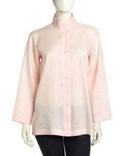 Long Sleeve Funnel Flowy Linen Tunic, Soft Pink