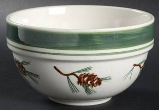 Cabelas Pine Soup/Cereal Bowl, Fine China Dinnerware   Pinecones,Green Band,Rim